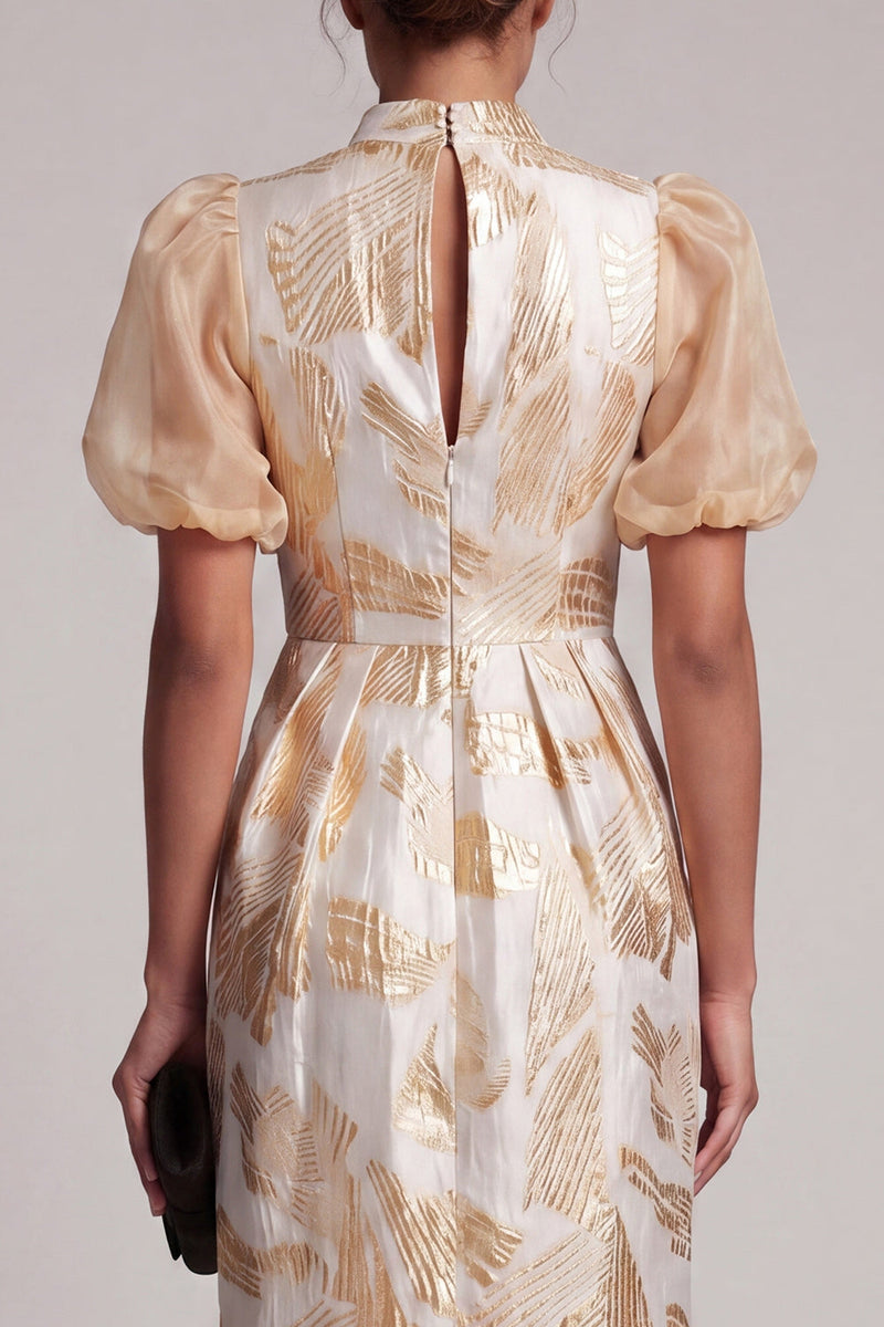 Load image into Gallery viewer, Sparkly Keyhole Champagne Long Floral Sheath Mother of the Bride Dress