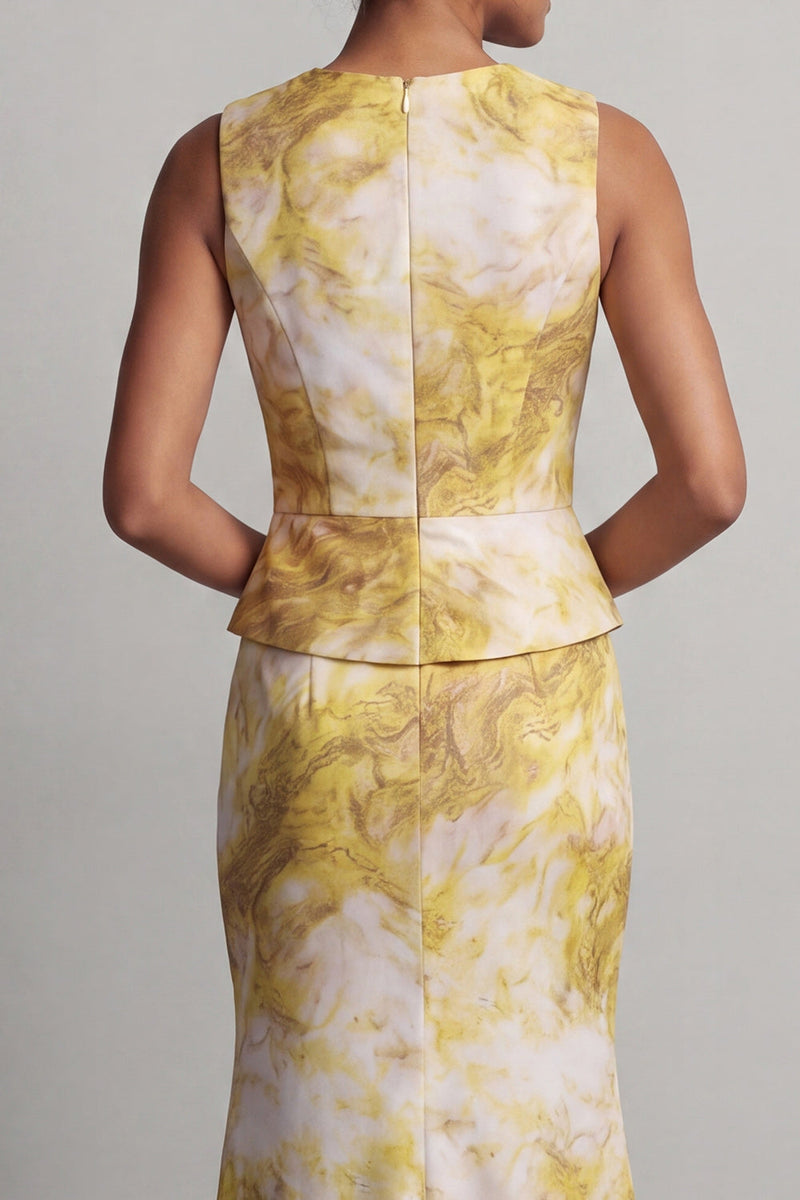 Load image into Gallery viewer, Floral Mermaid Long Butter Yellow Printed Mother of the Bride Dress with Sash