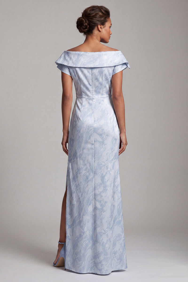 Load image into Gallery viewer, Floral Mermaid Sky Blue Long Mother of the Bride Dress with Slit