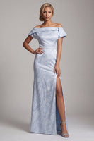 Load image into Gallery viewer, Floral Mermaid Sky Blue Long Mother of the Bride Dress with Slit
