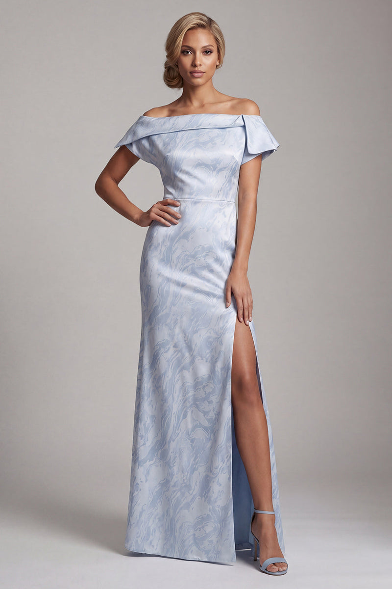 Load image into Gallery viewer, Floral Mermaid Sky Blue Long Mother of the Bride Dress with Slit