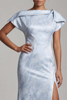 Load image into Gallery viewer, Floral Mermaid Sky Blue Long Mother of the Bride Dress with Slit