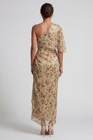 Load image into Gallery viewer, Champagne Sheath Long Floral Ruched Mother of the Bride Dress with Side Cape