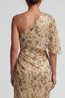 Load image into Gallery viewer, Champagne Sheath Long Floral Ruched Mother of the Bride Dress with Side Cape