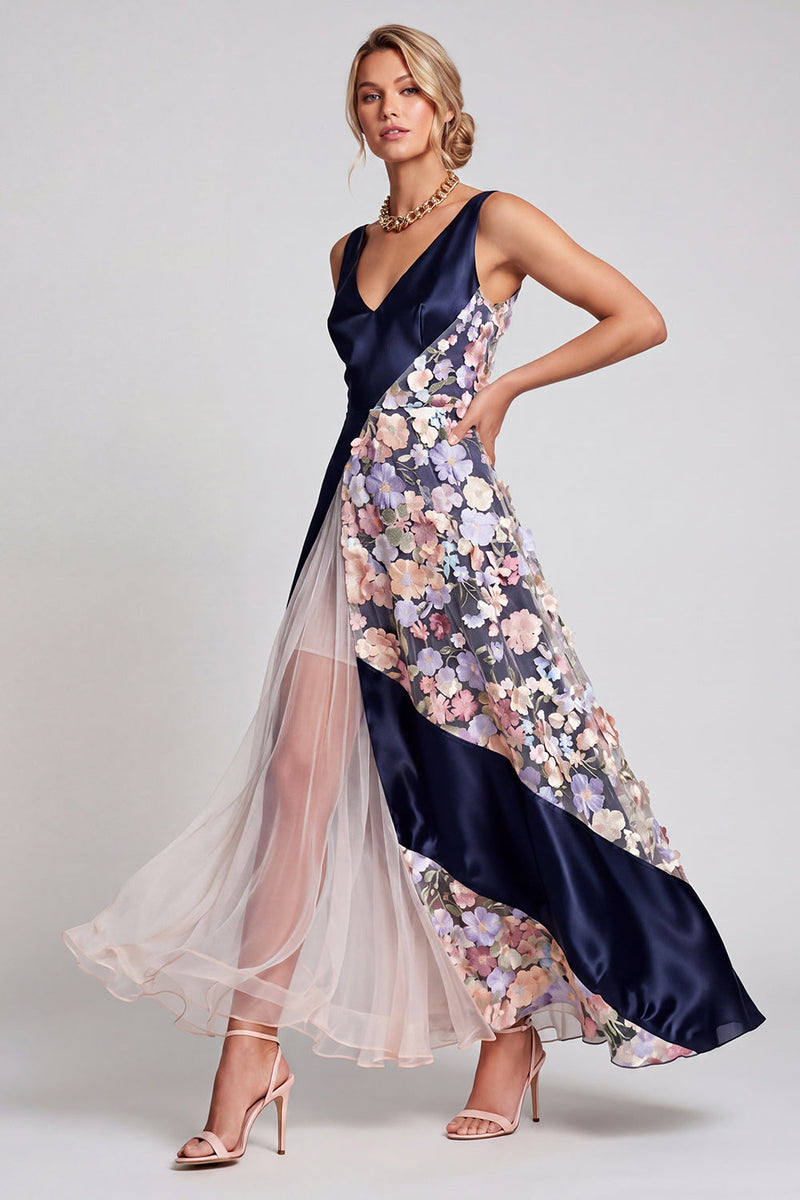 Load image into Gallery viewer, Floral V-Neck Blush Long A Line Mother of the Bride Dress