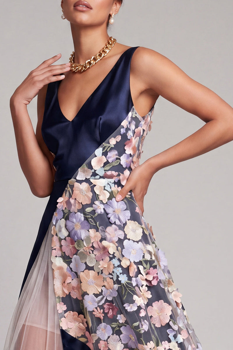 Load image into Gallery viewer, Floral V-Neck Blush Long A Line Mother of the Bride Dress