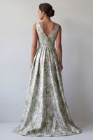 Load image into Gallery viewer, A Line Light Green Floral Ruched Long Mother of the Bride Dress with Pockets