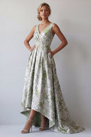 Load image into Gallery viewer, A Line Light Green Floral Ruched Long Mother of the Bride Dress with Pockets