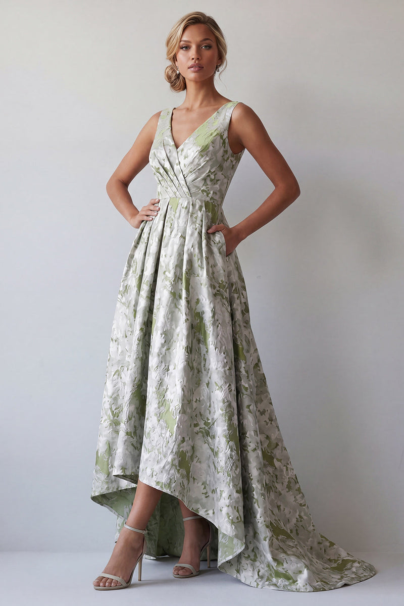 Load image into Gallery viewer, A Line Light Green Floral Ruched Long Mother of the Bride Dress with Pockets