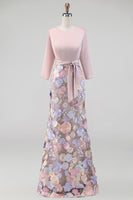 Load image into Gallery viewer, Floral Boat Neck Blush Long Mermaid Mother of the Bride Dress with Pockets