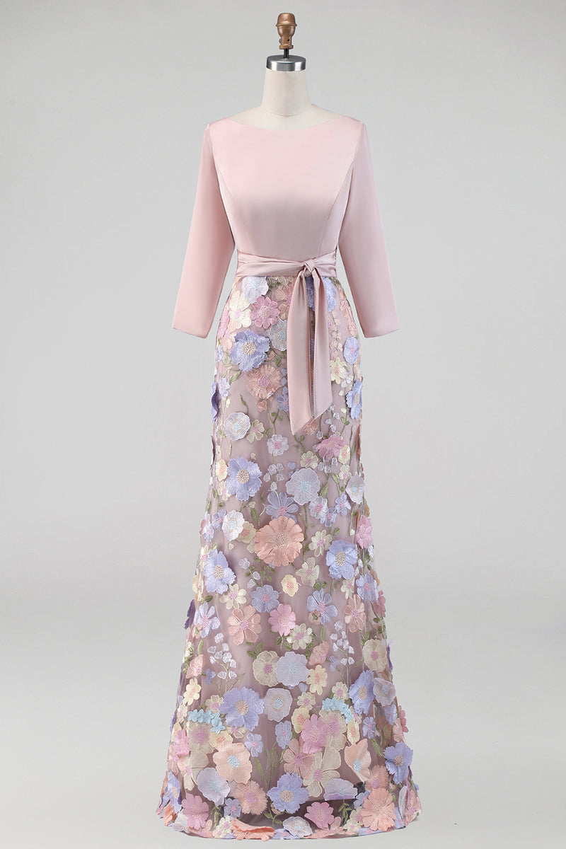 Load image into Gallery viewer, Floral Boat Neck Blush Long Mermaid Mother of the Bride Dress with Pockets