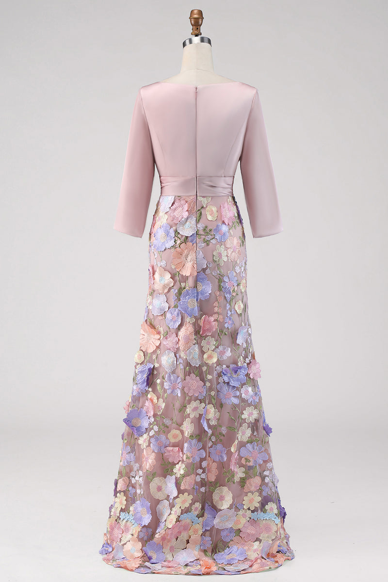 Load image into Gallery viewer, Floral Boat Neck Blush Long Mermaid Mother of the Bride Dress with Pockets