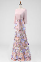 Load image into Gallery viewer, Floral Boat Neck Blush Long Mermaid Mother of the Bride Dress with Pockets