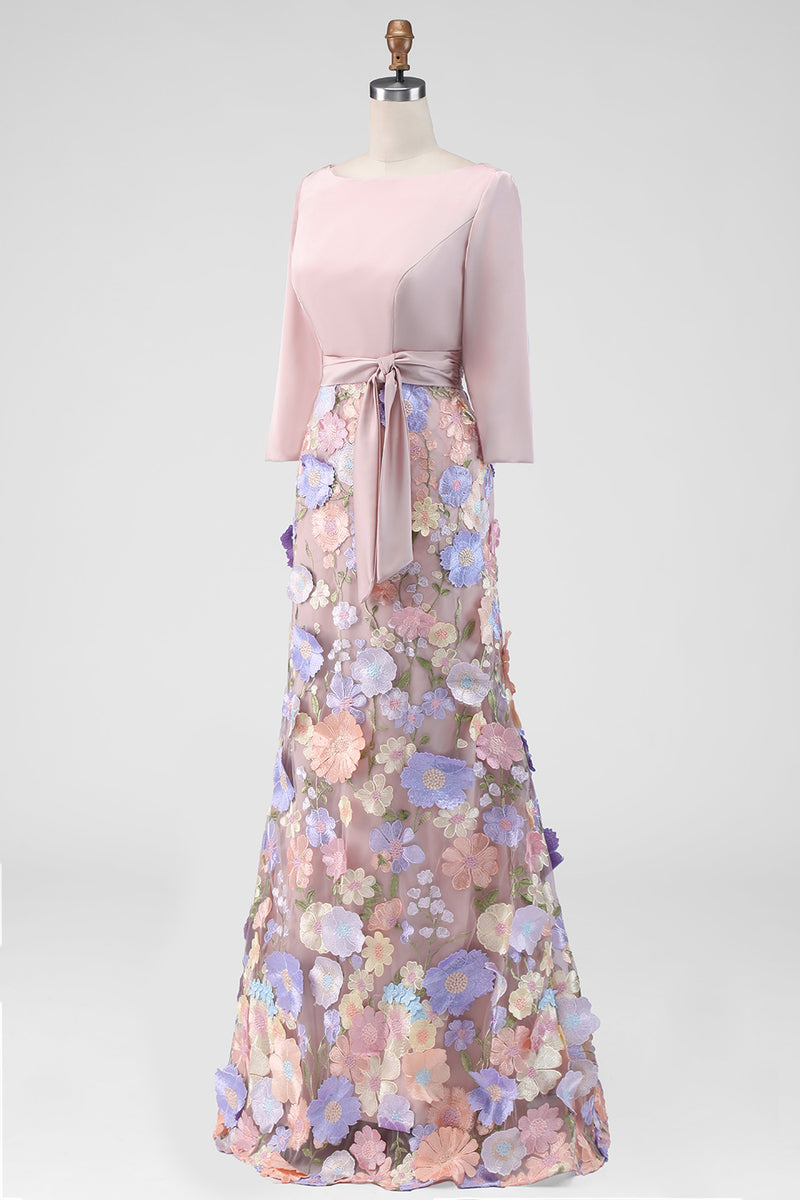 Load image into Gallery viewer, Floral Boat Neck Blush Long Mermaid Mother of the Bride Dress with Pockets