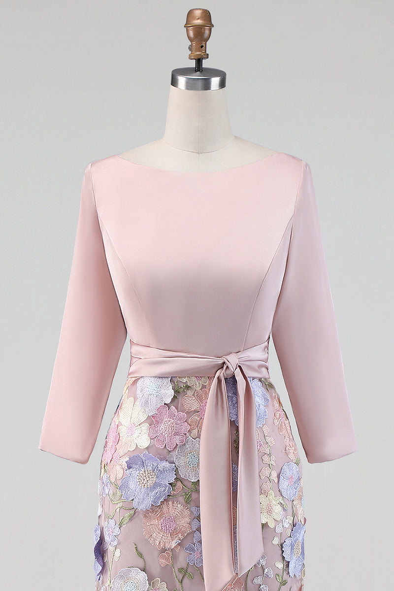 Load image into Gallery viewer, Floral Boat Neck Blush Long Mermaid Mother of the Bride Dress with Pockets