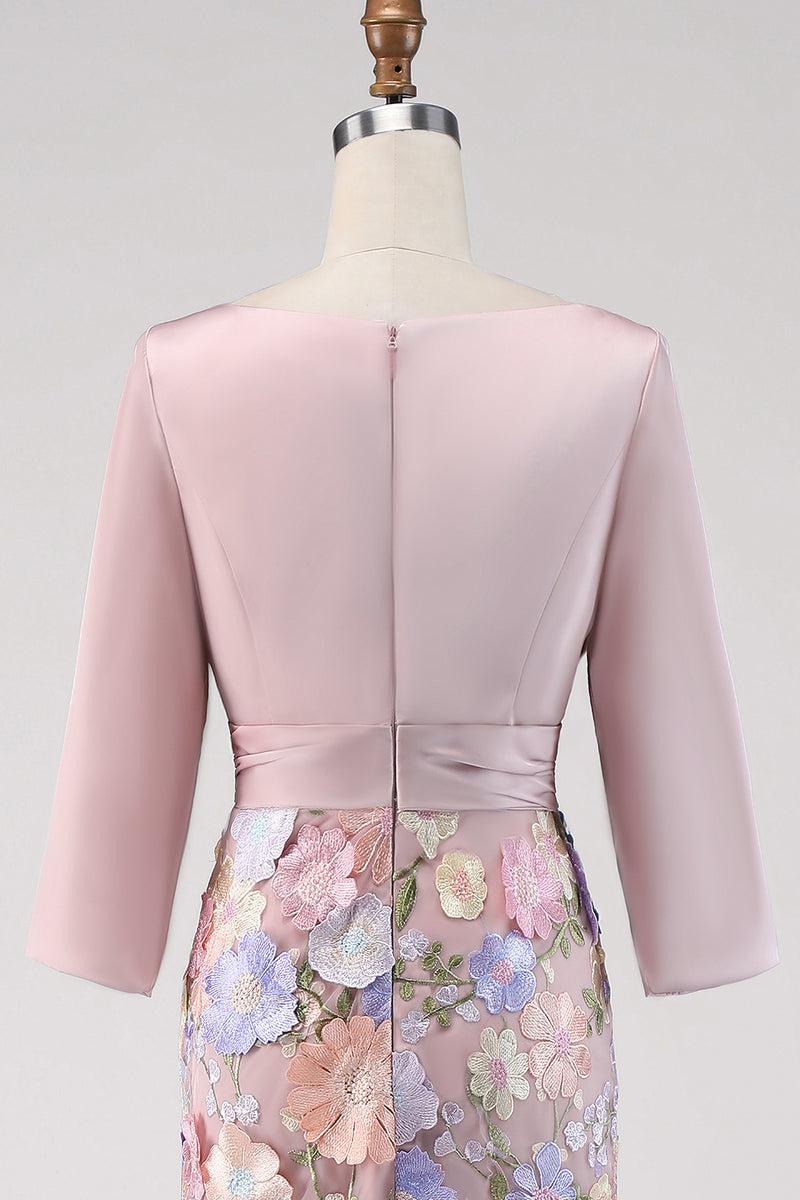 Load image into Gallery viewer, Floral Boat Neck Blush Long Mermaid Mother of the Bride Dress with Pockets