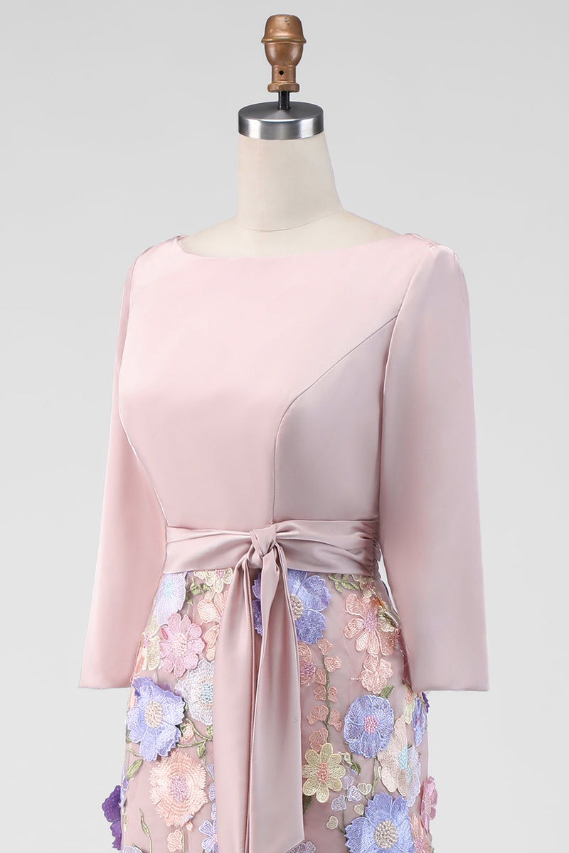 Load image into Gallery viewer, Floral Boat Neck Blush Long Mermaid Mother of the Bride Dress with Pockets