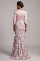 Load image into Gallery viewer, Floral Boat Neck Blush Long Mermaid Mother of the Bride Dress with Pockets