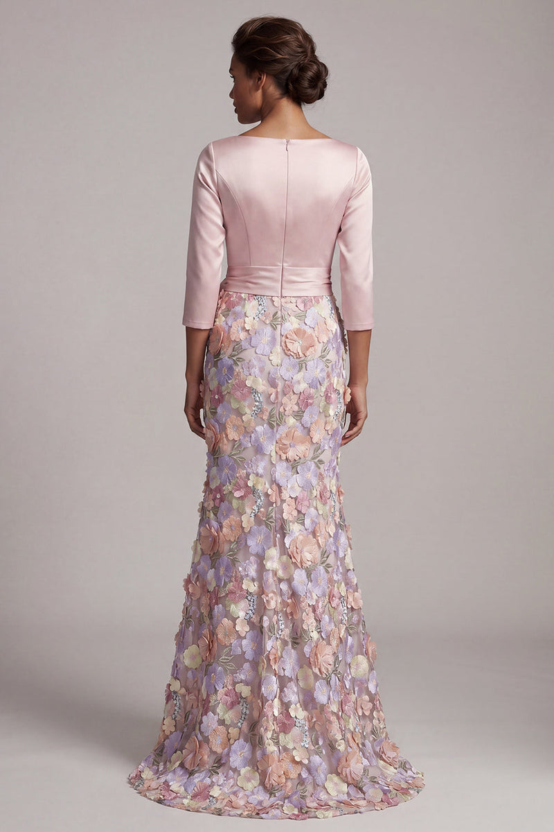 Load image into Gallery viewer, Floral Boat Neck Blush Long Mermaid Mother of the Bride Dress with Pockets