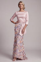 Load image into Gallery viewer, Floral Boat Neck Blush Long Mermaid Mother of the Bride Dress with Pockets