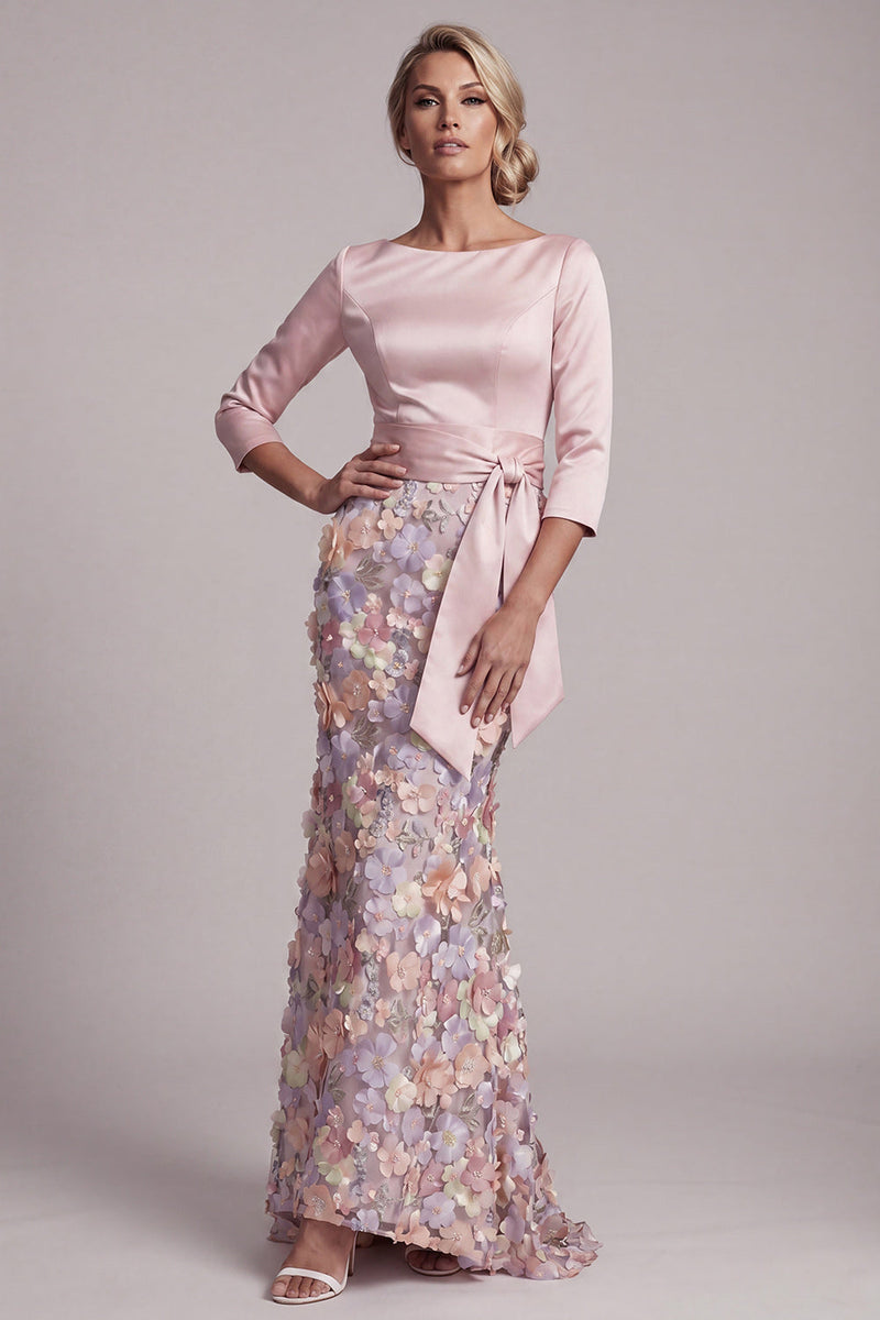 Load image into Gallery viewer, Floral Boat Neck Blush Long Mermaid Mother of the Bride Dress with Pockets