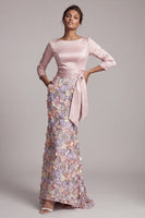 Load image into Gallery viewer, Floral Boat Neck Blush Long Mermaid Mother of the Bride Dress with Pockets