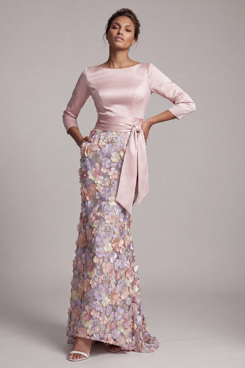 Load image into Gallery viewer, Floral Boat Neck Blush Long Mermaid Mother of the Bride Dress with Pockets
