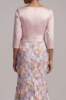 Load image into Gallery viewer, Floral Boat Neck Blush Long Mermaid Mother of the Bride Dress with Pockets