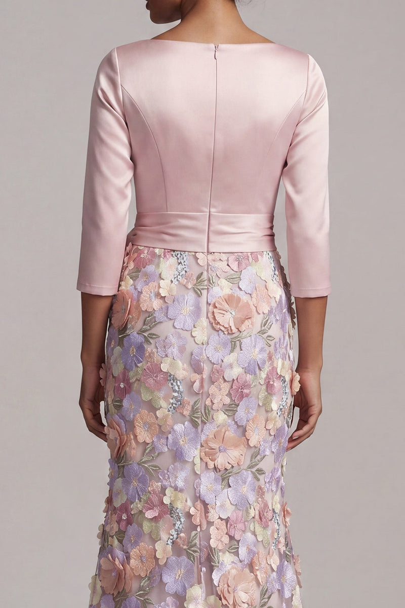 Load image into Gallery viewer, Floral Boat Neck Blush Long Mermaid Mother of the Bride Dress with Pockets