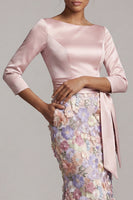 Load image into Gallery viewer, Floral Boat Neck Blush Long Mermaid Mother of the Bride Dress with Pockets