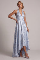 Load image into Gallery viewer, Floral Halter Backless A Line Sky Blue High Low Mother of the Bride Dress