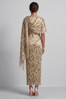 Load image into Gallery viewer, Floral Champagne Beaded Sheath Long Mother of the Bride Dress with Cape