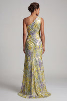 Load image into Gallery viewer, One Shoulder Butter Yellow Mermaid Floral Long Printed Mother of the Bride Dress