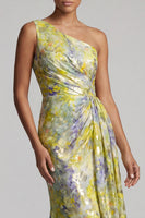 Load image into Gallery viewer, One Shoulder Butter Yellow Mermaid Floral Long Printed Mother of the Bride Dress