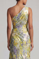 Load image into Gallery viewer, One Shoulder Butter Yellow Mermaid Floral Long Printed Mother of the Bride Dress