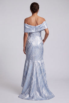 Sky Blue Floral Mermaid Long Mother of the Bride Dress with Pockets