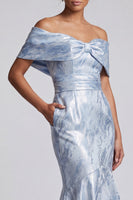 Load image into Gallery viewer, Sky Blue Floral Mermaid Long Mother of the Bride Dress with Pockets