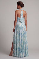 Load image into Gallery viewer, Keyhole Floral A Line Light Green Long Mother of the Bride Dress with Pockets