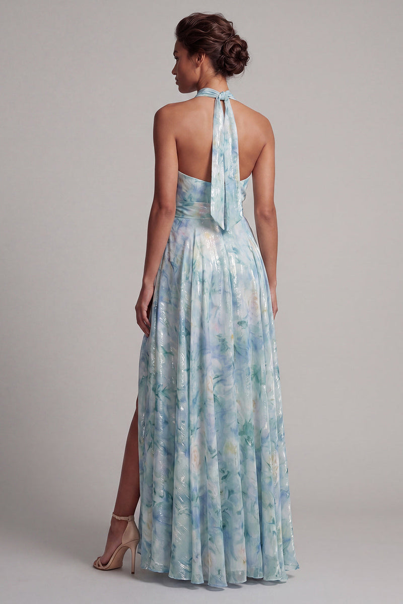 Load image into Gallery viewer, Keyhole Floral A Line Light Green Long Mother of the Bride Dress with Pockets