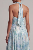 Load image into Gallery viewer, Keyhole Floral A Line Light Green Long Mother of the Bride Dress with Pockets