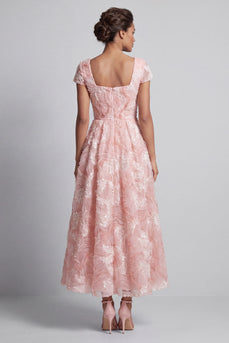 Sparkly Square Neck Blush Long A Line Beaded Mother of the Bride Dress