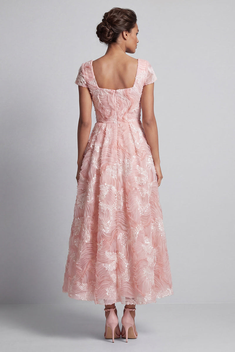 Load image into Gallery viewer, Sparkly Square Neck Blush Long A Line Beaded Mother of the Bride Dress