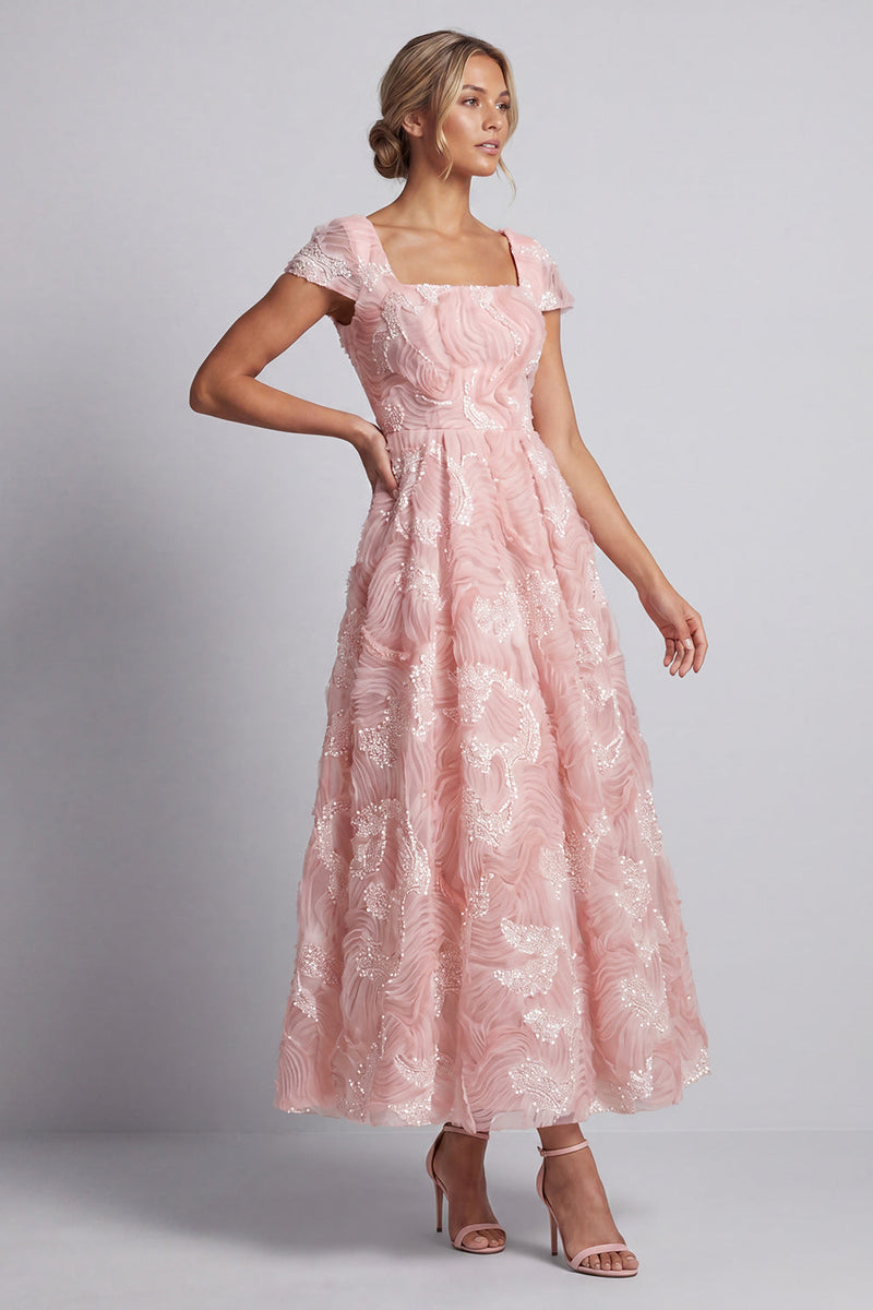 Load image into Gallery viewer, Sparkly Square Neck Blush Long A Line Beaded Mother of the Bride Dress