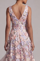 Load image into Gallery viewer, A Line Blush High Low V-Neck Floral Mother of the Bride Dress with Ruffles