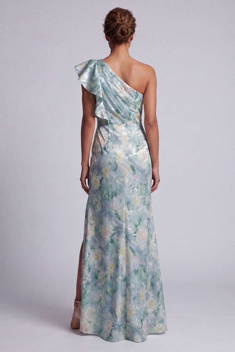 Load image into Gallery viewer, Mermaid Light Green Floral Ruffled Long Mother of the Bride Dress with Slit
