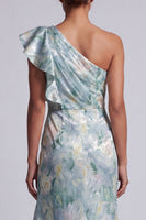 Load image into Gallery viewer, Mermaid Light Green Floral Ruffled Long Mother of the Bride Dress with Slit