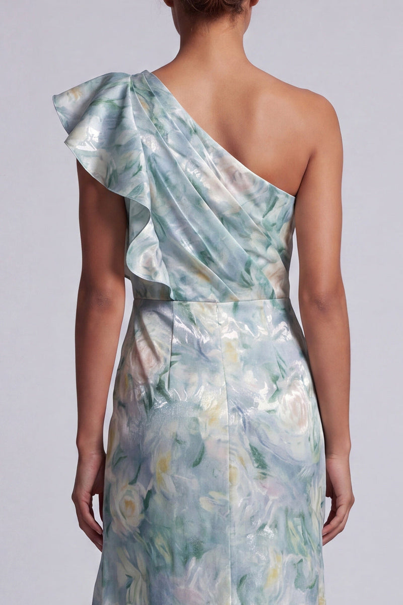 Load image into Gallery viewer, Mermaid Light Green Floral Ruffled Long Mother of the Bride Dress with Slit