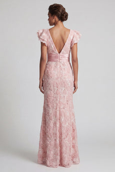 Sparkly Mermaid Ruffled Blush Long Beaded Mother of the Bride Dress with Slit