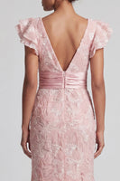 Load image into Gallery viewer, Sparkly Mermaid Ruffled Blush Long Beaded Mother of the Bride Dress with Slit