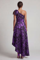 Load image into Gallery viewer, Dark Purple Asymmetrical Floral A Line Mother of the Bride Dress with Bow